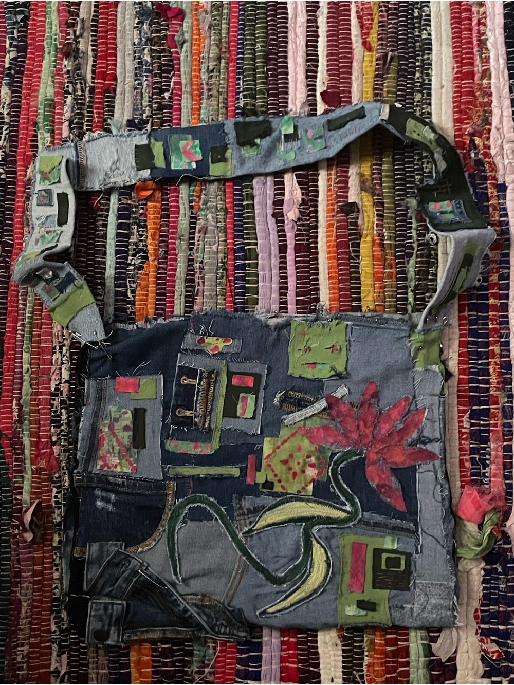 Bohemian Patchwork Floral Crossbody Bag in Blue and Green